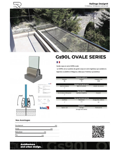 GS90L Mezzanine oval glass balustrade