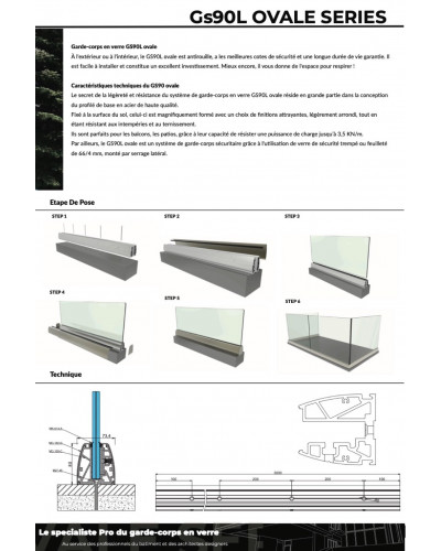GS90L Glasgeländer oval Mezzanine