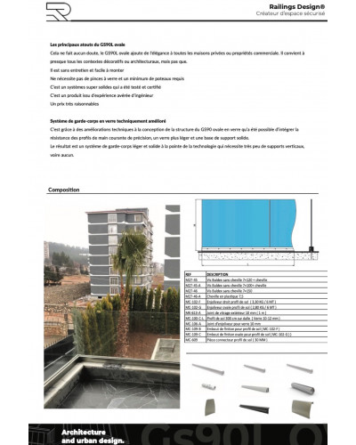 GS90L Mezzanine oval glass balustrade