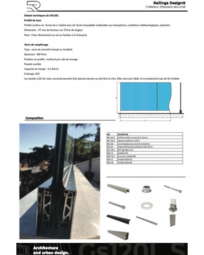 GS120L Das Balkongeländer aus Glas