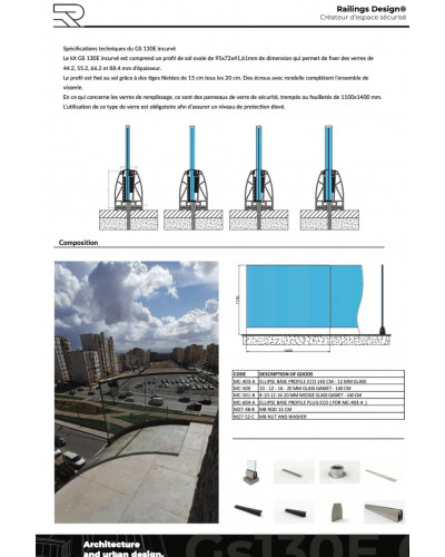 GS130E Das Außengeländer aus gebogenem Glas