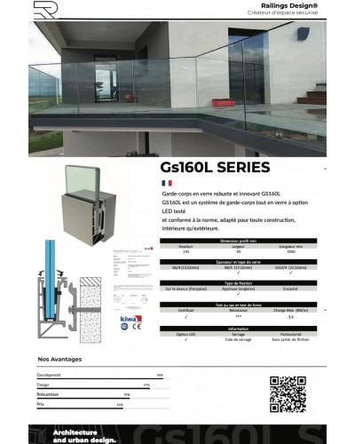 GS160L Das Glasgeländer für die Wandmontage