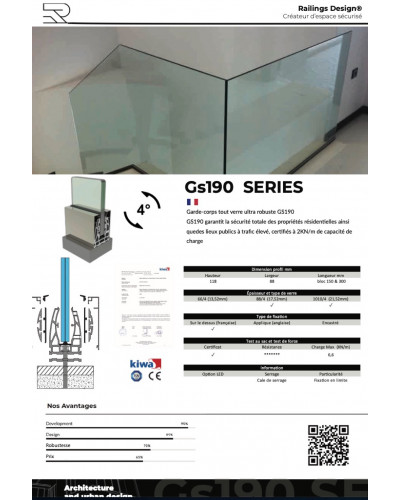 GS190 Glasgeländer für den Außenbereich
