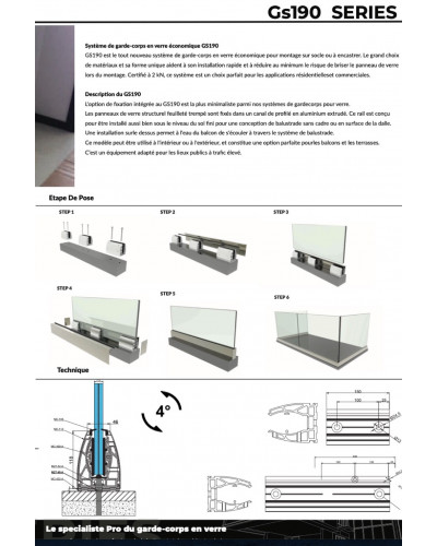 GS190 Glasgeländer für den Außenbereich