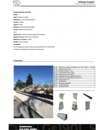 GS190L Das Glasgeländer für den langen Außenbereich