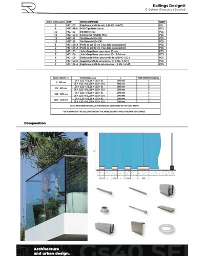 GS30 Garde-corps en Verre intérieur
