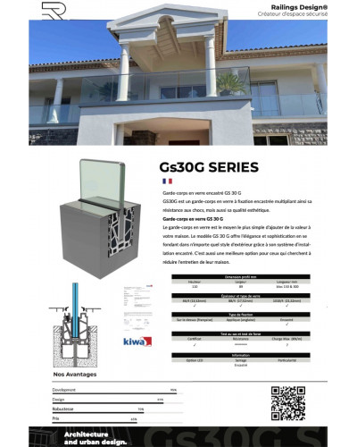 GS30G Le Garde-Corps en Verre encastré terrasse