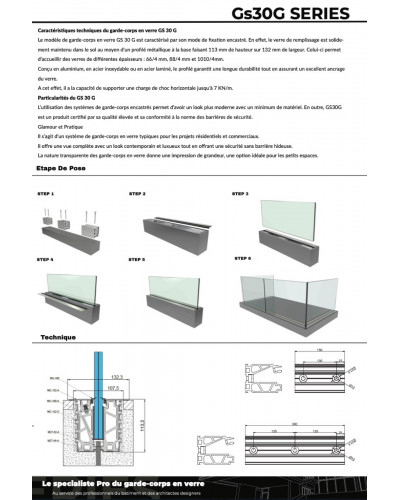 GS30G Le Garde-Corps en Verre encastré terrasse