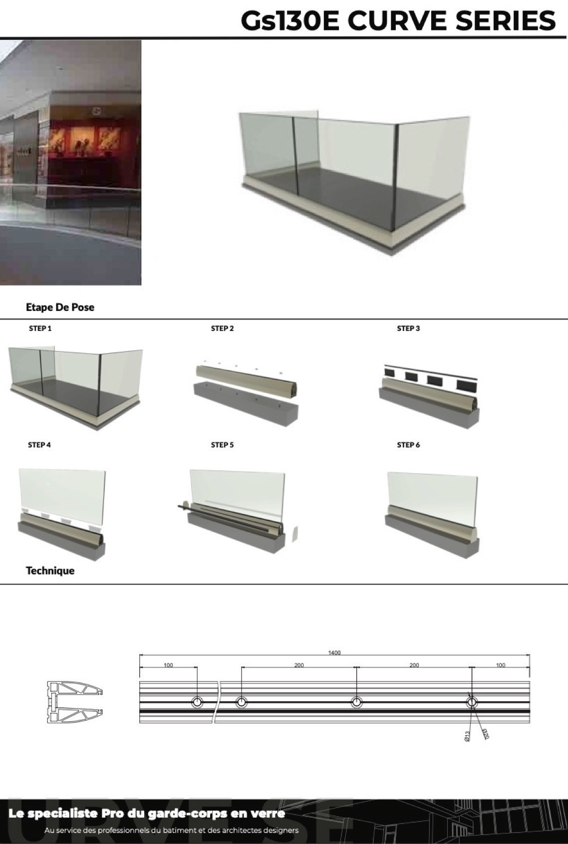 GS130 Le Garde-Corps en Verre intérieur