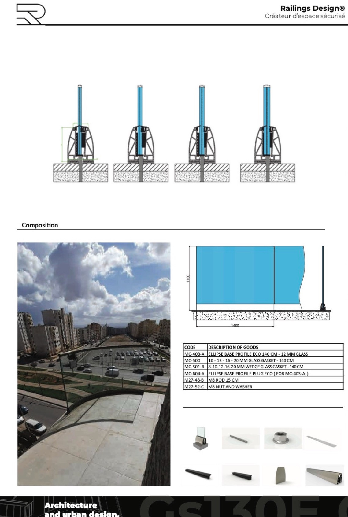 GS130 Le Garde-Corps en Verre intérieur